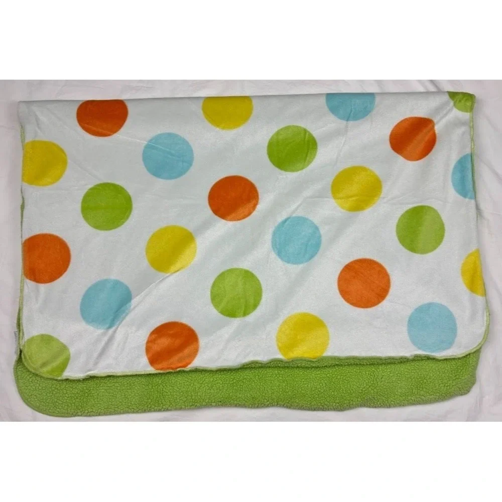Carter's Green Sherpa Big Polka Dot Baby Blanket Orange Blue Yellow Unisex 30x40